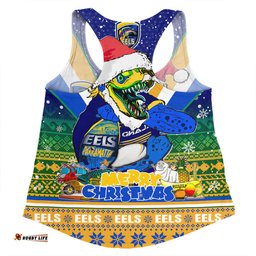 Parramatta Eels Christmas Custom Women Racerback Singlet - Parramatta Eels Santa Aussie Big Things Christmas Women Racerback Singlet