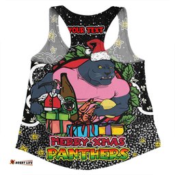 Penrith Panthers Christmas Custom Women Racerback Singlet - Merry Christmas Our Beloved Team With Aboriginal Dot Art Pattern Women Racerback Singlet