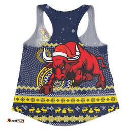North Queensland Cowboys Christmas Custom Women Racerback Singlet - Ugly Xmas And Aboriginal Patterns For Die Hard Fan Women Racerback Singlet