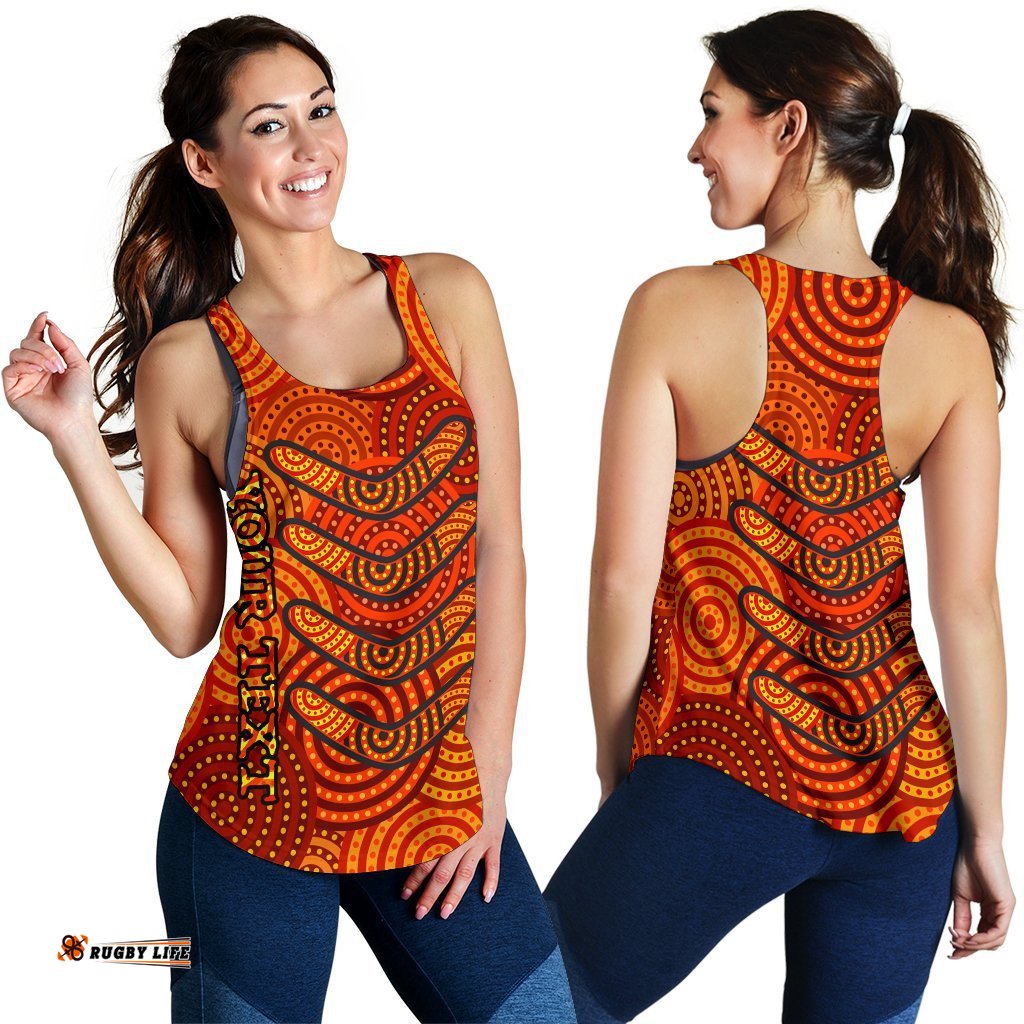 Aboriginal Personalised Women's Racerback Tank Aboriginal Boomerangs And Dot Circle