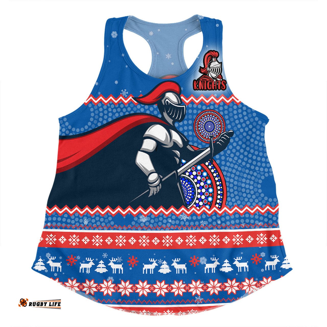 Newcastle Knights Christmas Custom Women Racerback Singlet - Ugly Xmas And Aboriginal Patterns For Die Hard Fan Women Racerback Singlet