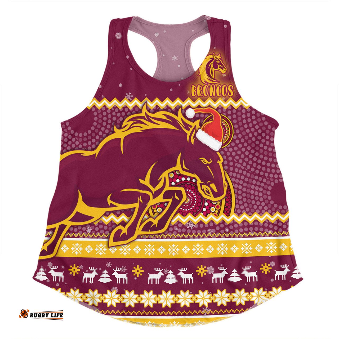 Brisbane Broncos Christmas Custom Women Racerback Singlet - Ugly Xmas And Aboriginal Patterns For Die Hard Fan Women Racerback Singlet
