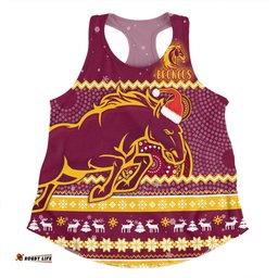Brisbane Broncos Christmas Custom Women Racerback Singlet - Ugly Xmas And Aboriginal Patterns For Die Hard Fan Women Racerback Singlet