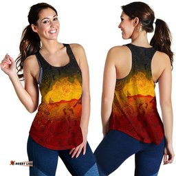 Aboriginal Women's Racerback Tank Australian Map with Indigenous Color