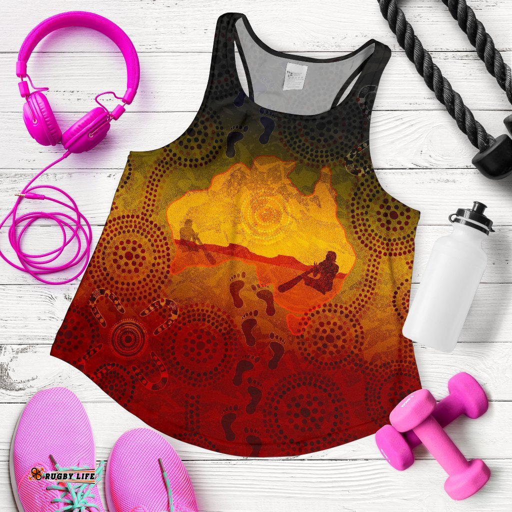 Aboriginal Women's Racerback Tank Australian Map with Indigenous Color