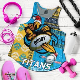 Gold Coast Titans Women Racerback Tank - Christmas Snowflakes Gold Coast Titans Mascot Women Racerback Tank
