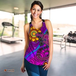 Australia Lizard and Sun Women Racerback Tank Aboriginal Art Purple
