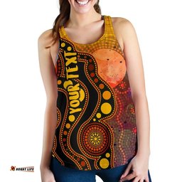 Custom Australia Aboriginal Inspired Women Racerback Tank - Australia Indigenous Flag Circle Dot Painting Art Golden