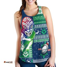 New Zealand Warriors Women Racerback Tank - Christmas Snowflakes New Zealand Warriors Mascot Women Racerback Tank