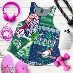 New Zealand Warriors Women Racerback Tank - Christmas Snowflakes New Zealand Warriors Mascot Women Racerback Tank