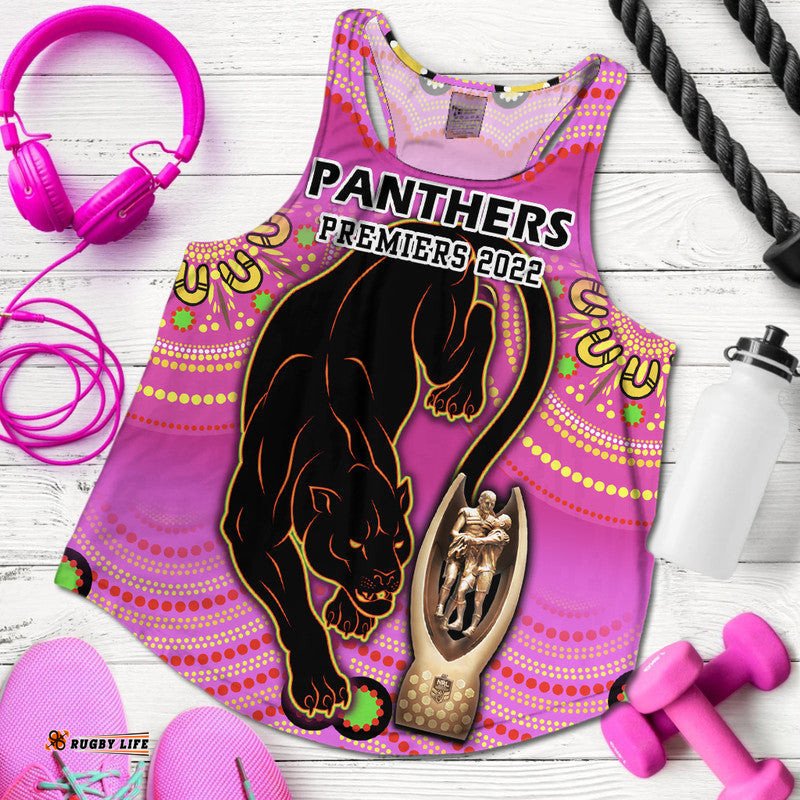 Penrith Panthers Rugby Women Racerback Tank Pink Crouching Panther Premiers 2022