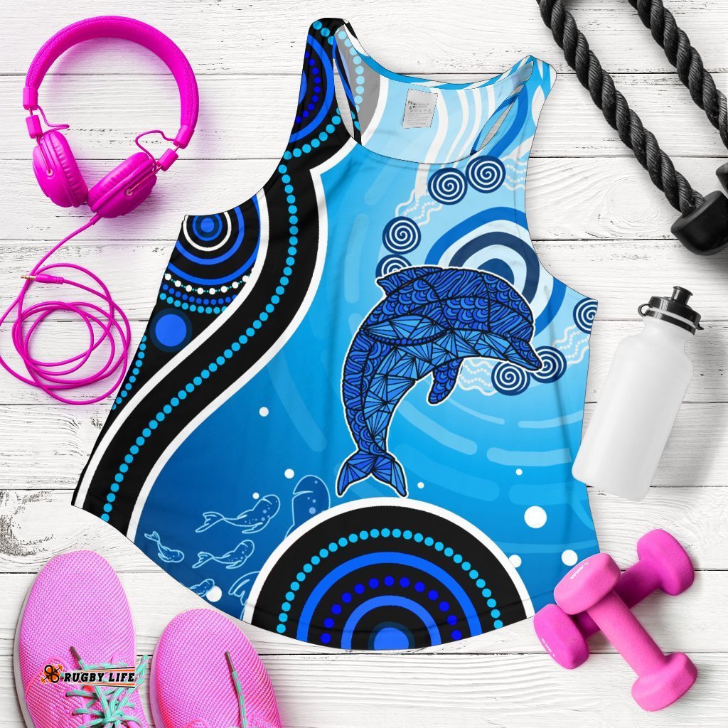 Aboriginal Women's Racenack Tank Dolphin And Aboriginal Dot Patterns