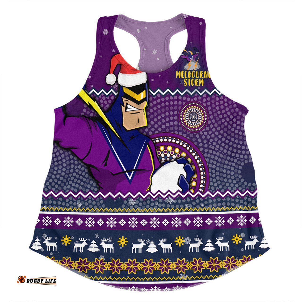 Melbourne Storm Christmas Custom Women Racerback Singlet - Ugly Xmas And Aboriginal Patterns For Die Hard Fan Women Racerback Singlet