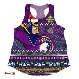 Melbourne Storm Christmas Custom Women Racerback Singlet - Ugly Xmas And Aboriginal Patterns For Die Hard Fan Women Racerback Singlet