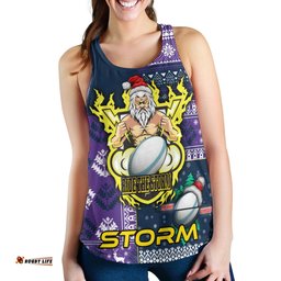 Melbourne Storm Women Racerback Tank - Christmas Snowflakes Melbourne Storm Mascot Women Racerback Tank