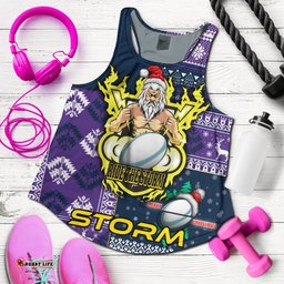 Melbourne Storm Women Racerback Tank - Christmas Snowflakes Melbourne Storm Mascot Women Racerback Tank