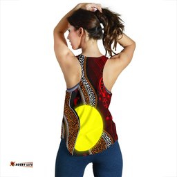 Aboriginal Women Racerbak Tank Aboriginal Flag Lizard Dot Painting Style