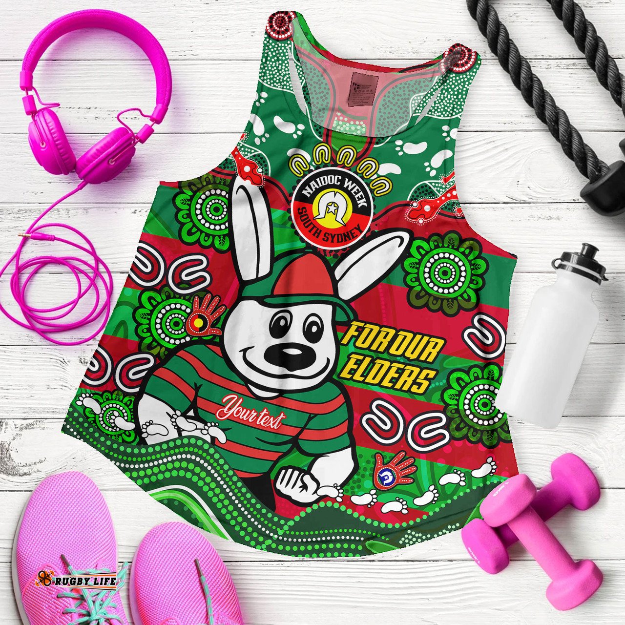 South Sydney Rabbitohs Custom Women Racerback Tank - For Our Elders Home Jersey Tank