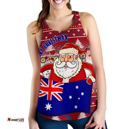 Christmas Womens Racerback Tank Australia Santa Claus Hold The Flag Red