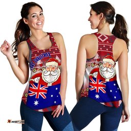 Christmas Womens Racerback Tank Australia Santa Claus Hold The Flag Red