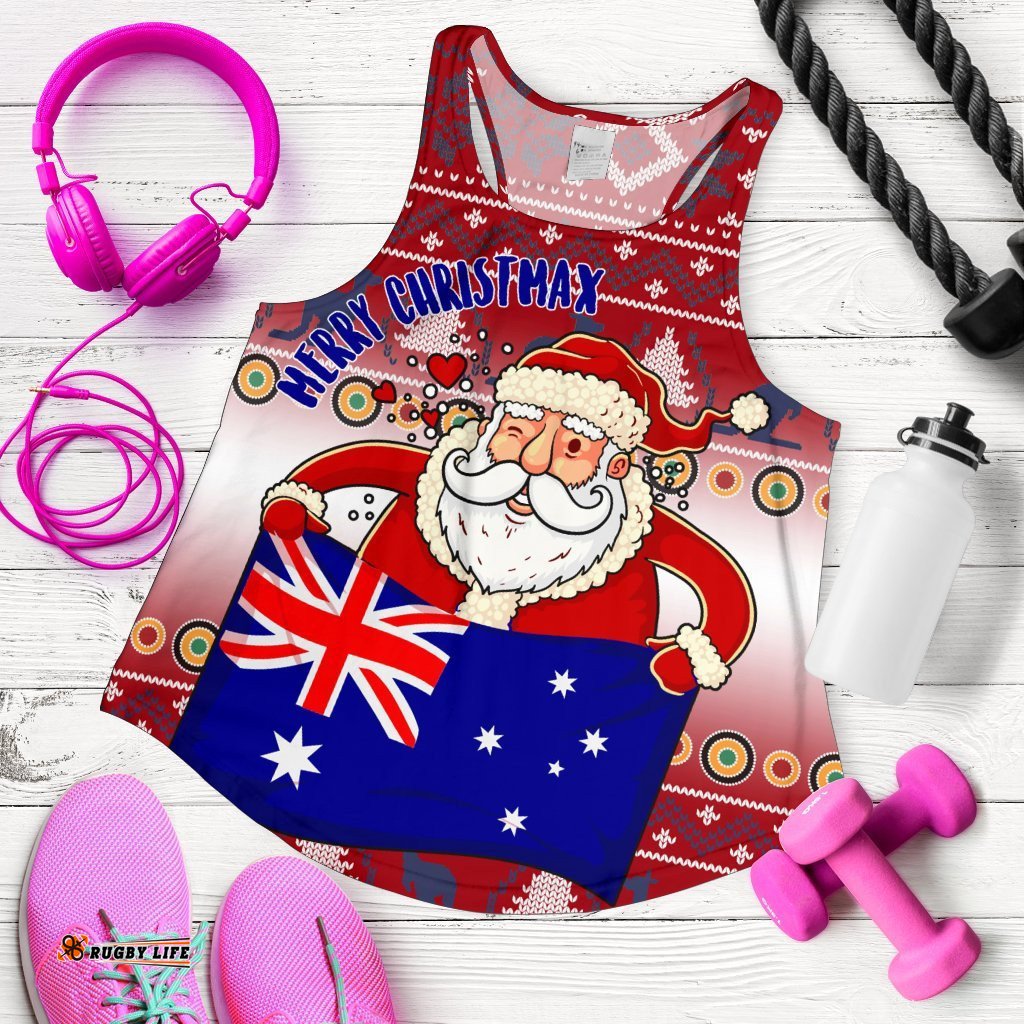 Christmas Womens Racerback Tank Australia Santa Claus Hold The Flag Red