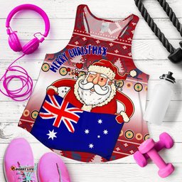 Christmas Womens Racerback Tank Australia Santa Claus Hold The Flag Red