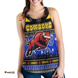 North Queensland Cowboys Women Racerback Tank - North Queensland Cowboys Ugly Christmas And Aboriginal Patterns Women Racerback Tank