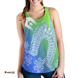 Torres Strait Islander Women's Racerback Tank Dhari Mask Ocean Style