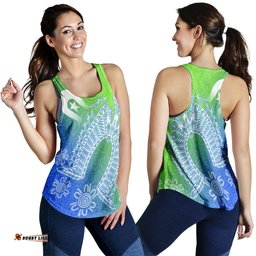 Torres Strait Islander Women's Racerback Tank Dhari Mask Ocean Style