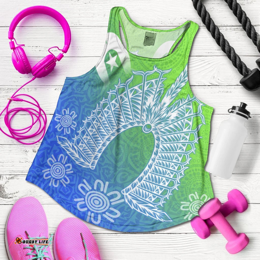 Torres Strait Islander Women's Racerback Tank Dhari Mask Ocean Style