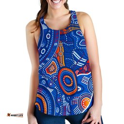 Aboriginal Women's Racerback Tank Indigenous Footprint Patterns Blue Color