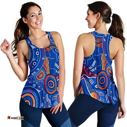 Aboriginal Women's Racerback Tank Indigenous Footprint Patterns Blue Color