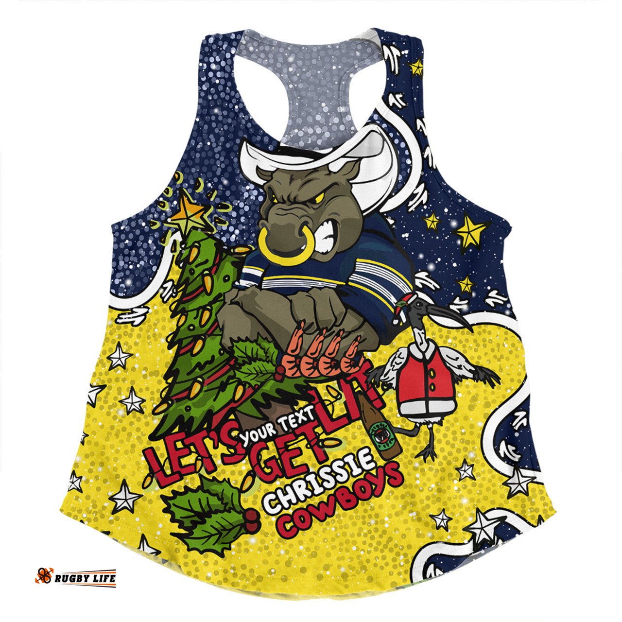 North Queensland Cowboys Christmas Custom Women Racerback Singlet - Let's Get Lit Chrisse Pressie Women Racerback Singlet