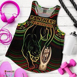 Penrith Panthers Rugby Women Racerback Tank Black Crouching Panther Premiers 2022