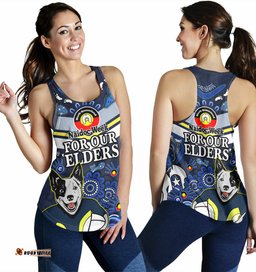 North Queensland Cowboys Naidoc Custom Women Racerback Tank - For Our Elders Home Jersey Tank