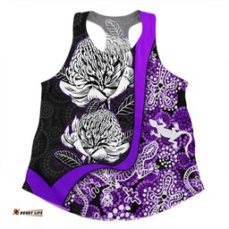Australia  Warratah Goanna Aboriginal Women Racerback Singlet - Waratah Flowers With Purple Lizards, Stones, Sand Dot Art Painting Inspired Women Racerback Singlet