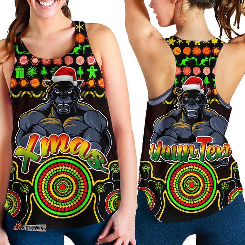 Custom Personalised Panthers Christmas Vibe With Aboriginal Dot Panting Style Women Racerback Tank