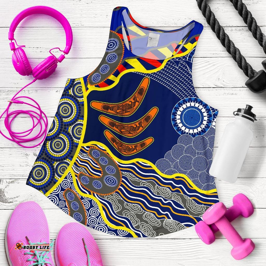 Aboriginal Women's Racerback Tank Australian Boomerang Dot Painting Art