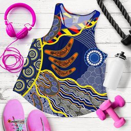 Aboriginal Women's Racerback Tank Australian Boomerang Dot Painting Art