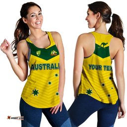 Custom Personalised Australia Cricket Women Racerback Tank Go Aussie Champions