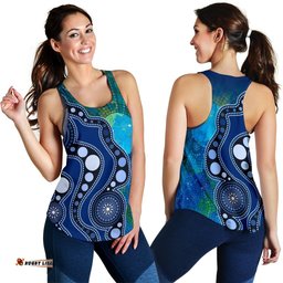 Aboriginal Women's Racerback Tank Australia Indigenous Flag Circle Dot Painting Art Blue