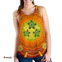 Australia Aboriginal Inspired Women Racerback Tank  - Turtle Circle Dot Painting Art