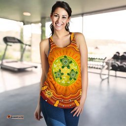 Australia Aboriginal Inspired Women Racerback Tank  - Turtle Circle Dot Painting Art