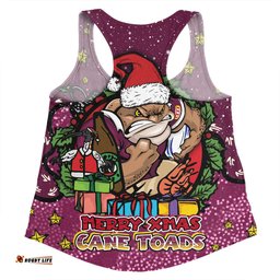 Queensland Cane Toads Christmas Custom Women Racerback Singlet - Merry Christmas Our Beloved Team With Aboriginal Dot Art Pattern Women Racerback Singlet