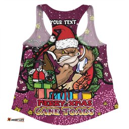 Queensland Cane Toads Christmas Custom Women Racerback Singlet - Merry Christmas Our Beloved Team With Aboriginal Dot Art Pattern Women Racerback Singlet
