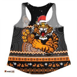 Wests Tigers Christmas Custom Women Racerback Singlet - Ugly Xmas And Aboriginal Patterns For Die Hard Fan Women Racerback Singlet