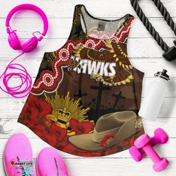 Hawks Football ANZAC 2023 Women Racerback Tank Aboriginal Mix Slouch Hat
