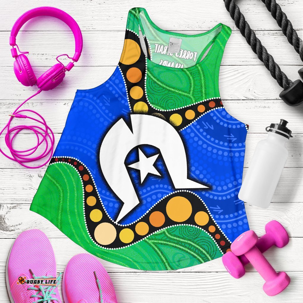 Torres Strait Islands Women's Racerback Tank Flag with Aboriginal Patterns