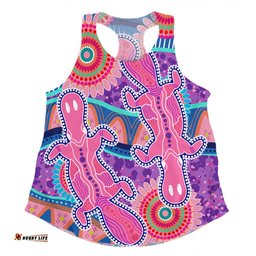 Australia Platypus Aboriginal Women Racerback Singlet - Pink Platypus With Aboriginal Art Dot Painting Patterns Inspired Women Racerback Singlet