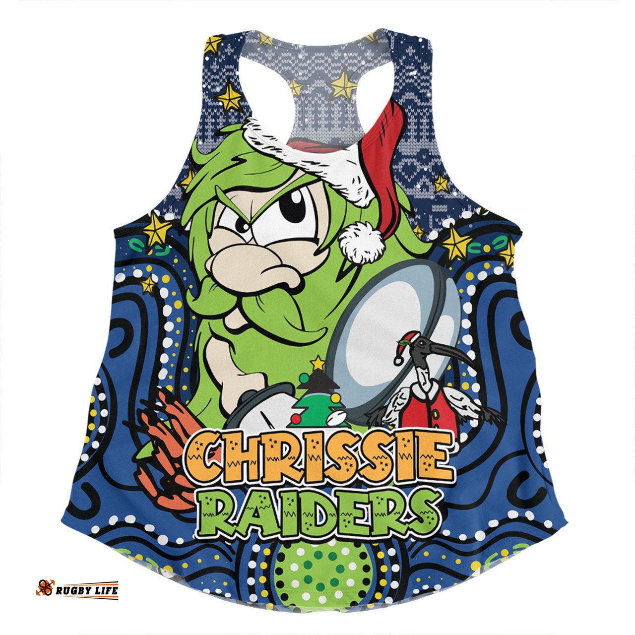 Canberra Raiders Christmas Custom Women Racerback Singlet - Christmas Knit Patterns Vintage Jersey Ugly Women Racerback Singlet